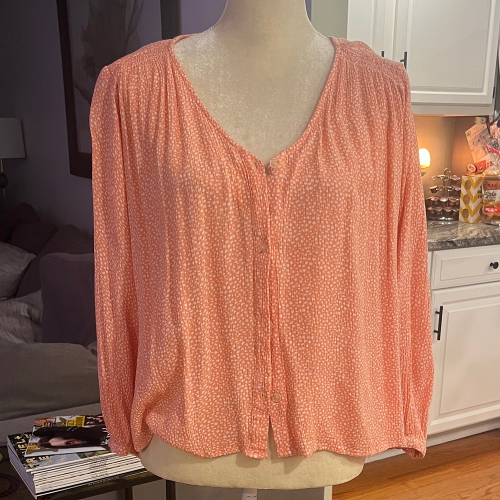 French Grey Peach Button-Up Blouse